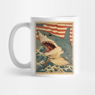 American Flag Patriotism and Freedom Great White Shark Mug